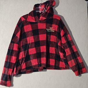 Joyspun Women’s Plush Hooded Top XL Red Black Buffalo Plaid Lumberjack SOFT Warm